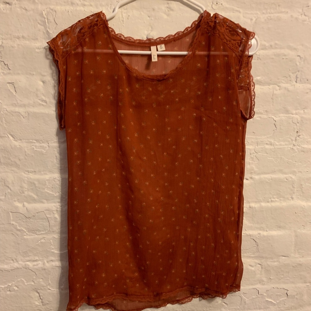 Frenchi Sheer Burnt Orange Patterned Blouse